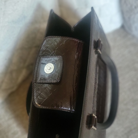 BURBERRY Check Pattern HandBag Dark Brown Enamel..w/COA. - Picture 13 of 14